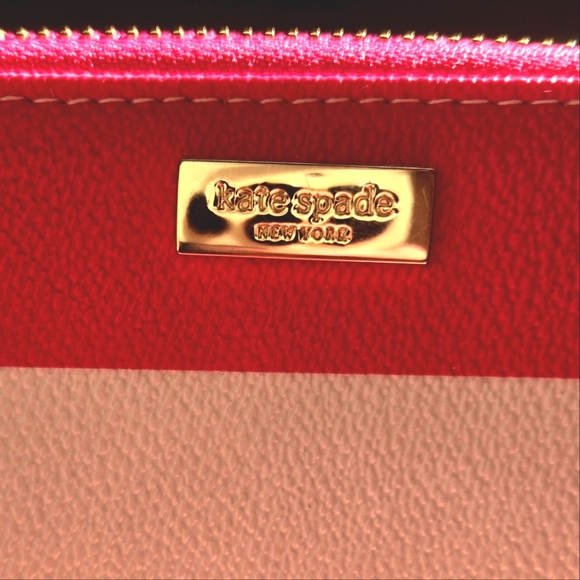 Kate Spade New York Pink and White Stripe Wallet Wristlet with Box - Picture 7 of 14